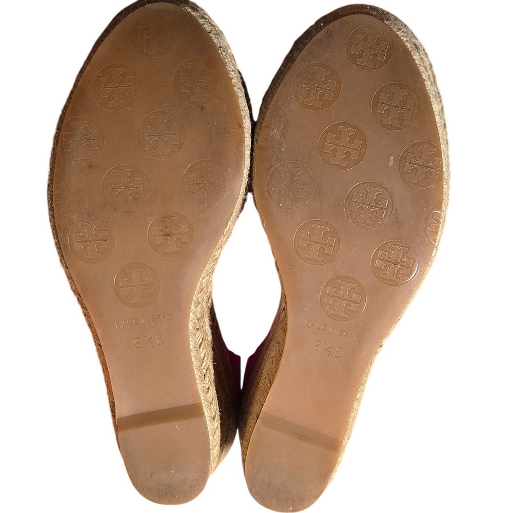 Tory Burch Womens Pink Red Canvas Espadrille Wedge Sandals Size 8.5 B Made Spain - Picture 6 of 8